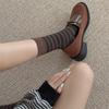 Sweet Striped Socks, Versatile Mid-calf Socks for Women In Spring and Autumn, Brown Boneless Pile Long Socks