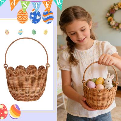 Cesto a forma di vimini, Cesto portaoggetti, Cesto da picnic portatile per bambini all'aperto, Cesto portafiori intrecciato a mano