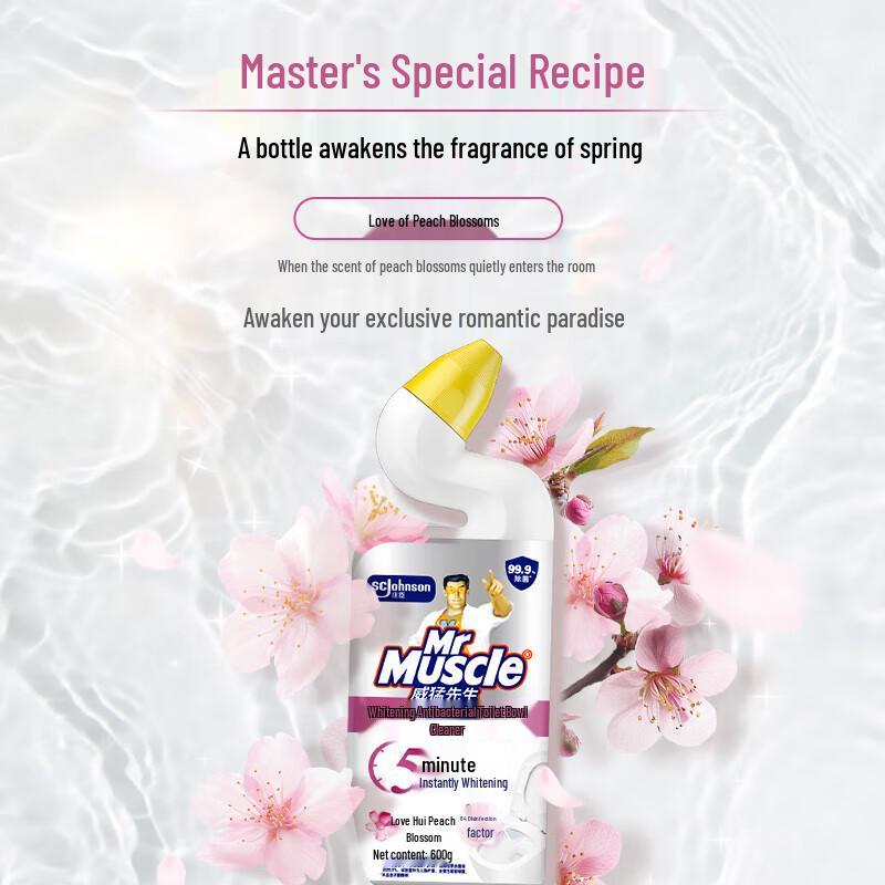 Mr Muscle Toilet Cleaner, Love Peach Blossom, 6 x 600g Value Pack