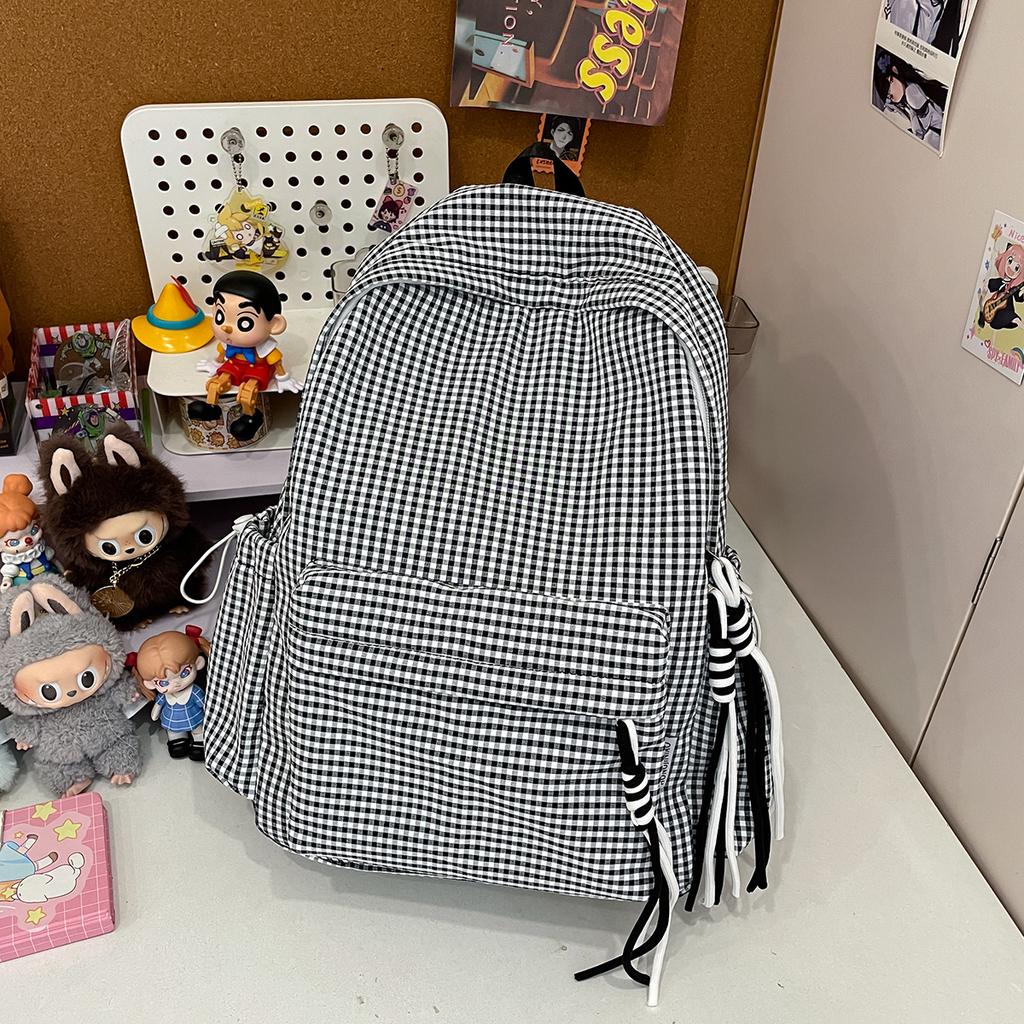 Schoolbag Japanese idyllic versatile student backpack women's small fresh plaid casual simple schoolbag travel backpack