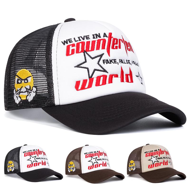 Unisex Pentagram Star World Embroidery Baseball Net Caps Spring And Summer Outdoor Adjustable Casual Hats Sunscreen Hat