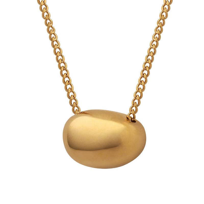 Niche Design Gentle Temperament Fashionable Versatile Style Jewelry Titanium Steel Gold-Plated Hollow Small Golden Bean Pendant Necklace