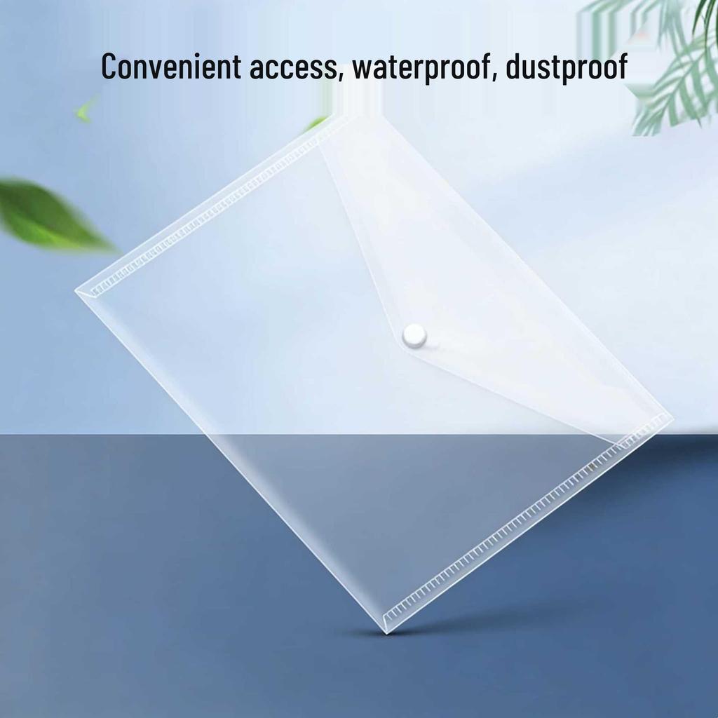 Transparent A4 Snap Button File Bag – Colored, Thickened Document Organizer