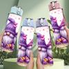 1PC Two Cute Purple Gnome Cartoon Print 750ml Color Plastic Sports Water Bottle Leakproof Flip Straw Lid Suitable for Sports Office Home Use