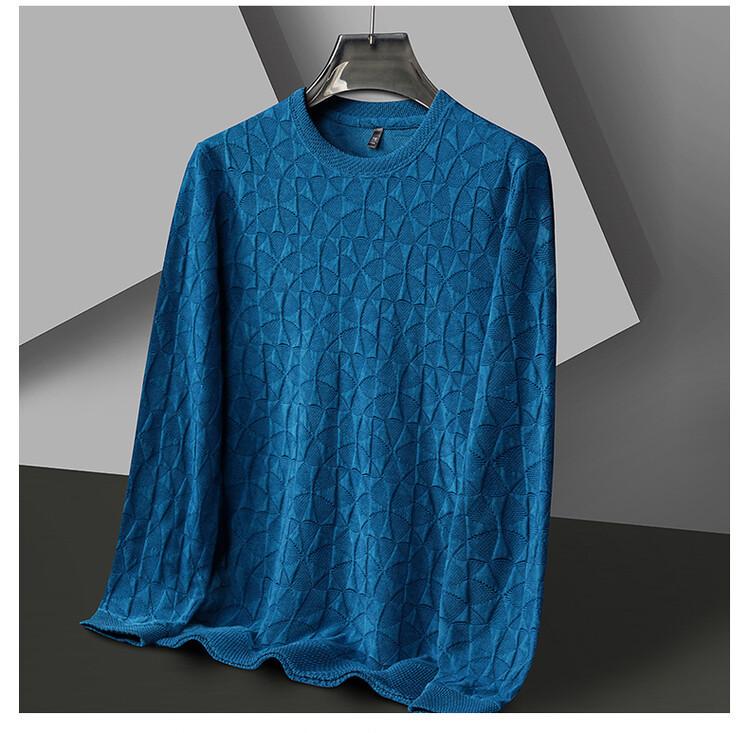 Men's Casual Round Neck Knit Sweater - Long Sleeve, Solid Color, Spring/Autumn Pullover Hoodie