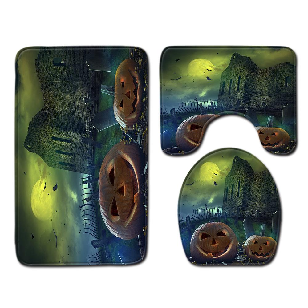 Halloween Shower Curtain Floor Mat Combination Four-Piece Household Door Mat Bedroom Non-Slip Carpet
