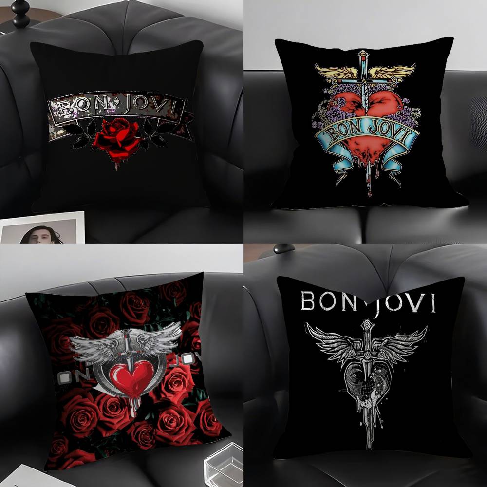B-Bon J-Jovi Band Kussenhoes Bank Korte Pluche Dubbelzijdig HD Print Kamer Huis Kantoor Cadeau Kussenhoes