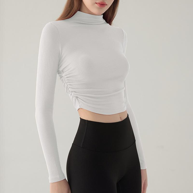 Dünne Yoga-Kleidung mit hohem Kragen für Damen, dehnbare Fitnesskleidung, Lauf-Sportoberteile, Herbst- und Winter-Unterhemd