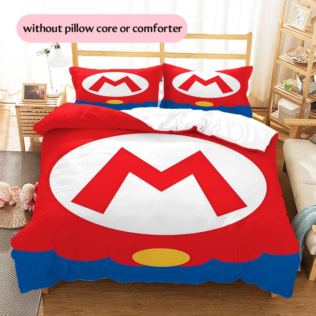 Mario Cartoon Pattern Bedding Home Decoration Birthday Gift ( 1 duvet cover + 2 pillowcase, without core),fan merchandise.