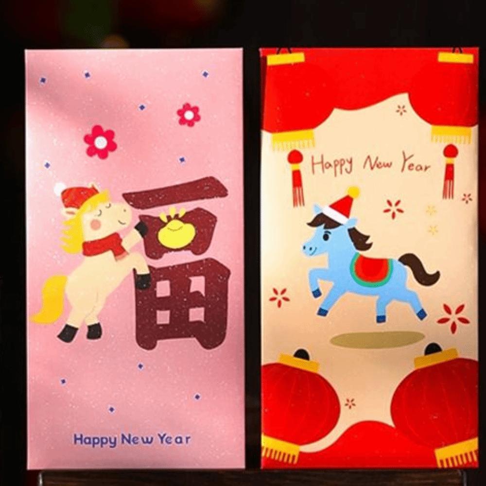6pcs Chinese Style New Year Red Envelope Cartoon Red Pockets Lucky Money Bag  Celebration Event