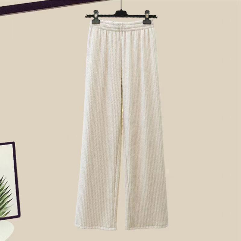 Two-Piece Women's Autumn Knit Set: Korean Short Sweater & Casual High-Waist Wide-Leg Pants