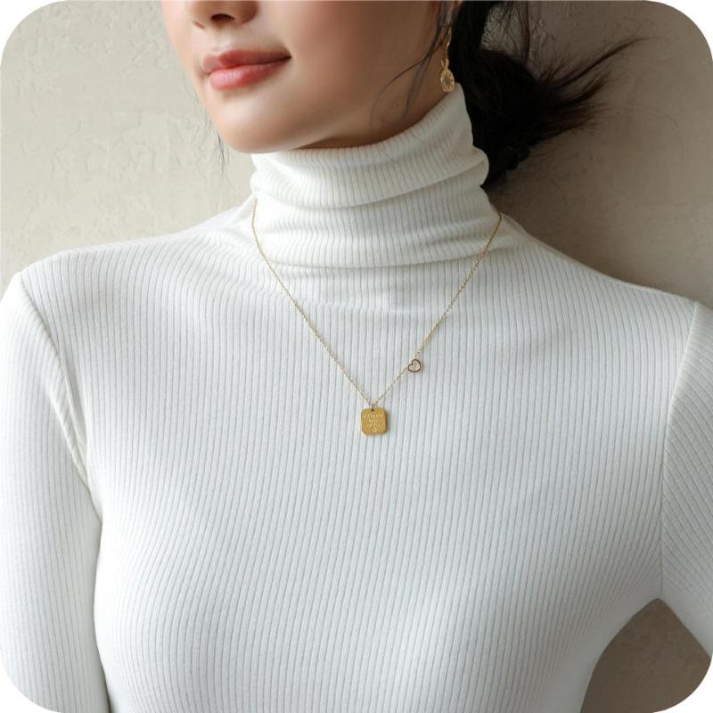 Women's Autumn and Winter Pile Neck Long Sleeve Solid Top