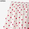 VONDA Vintage Damen Polka Dots Print Locker Lässig Lang Schwingende Röcke Plissee Kleid
