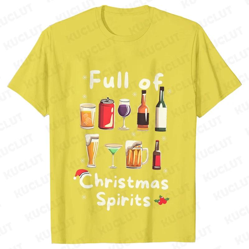 Funny Christmas Party T-Shirt Full of Christmas Spirits Tees Merry Xmas Drinking Gift for Men Clothing Casual Short Sleeve Tops