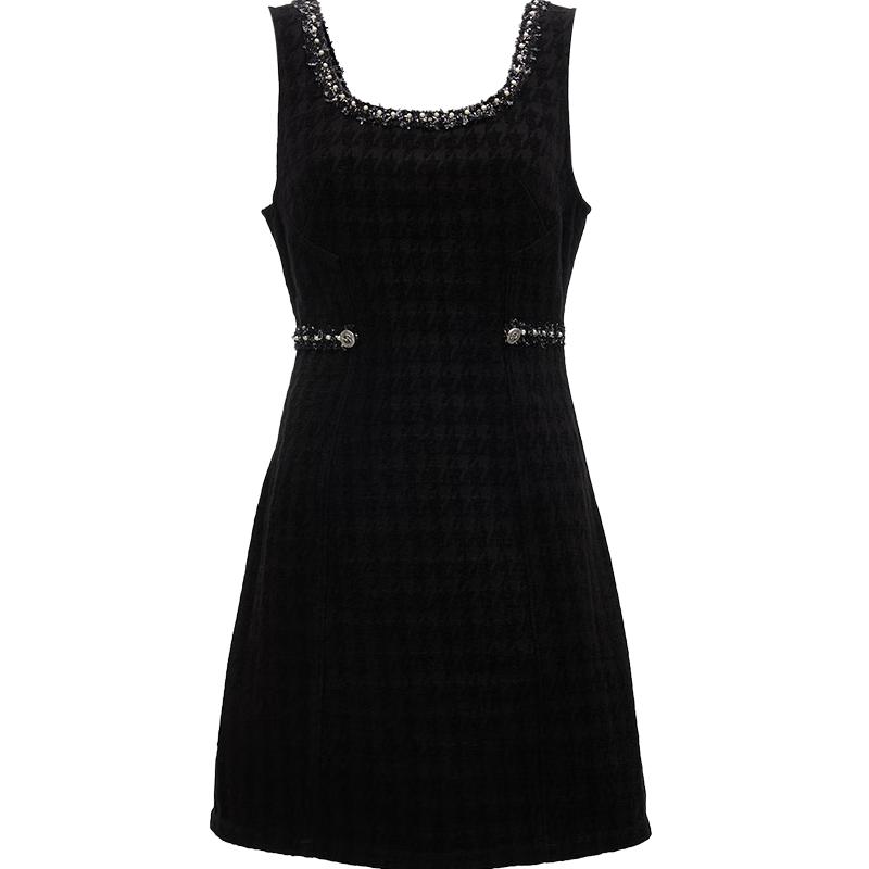 

VEROMODA Houndstooth Patchwork Denim Suspender Dress S