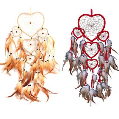 Große Traumfänger-Windspiel, Herzförmig, Schlafzimmer-Wandbehang, Böhmische Dekoration, Feder-Ornament, Handgewebte Handarbeiten