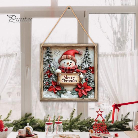 Seasonal Wall Sign Christmas Wooden Hanging Sign, Gnome Snowman Angel Candle 2D Wood Plaque, Xmas Door Hanger Vintage for Home Porch Holiday