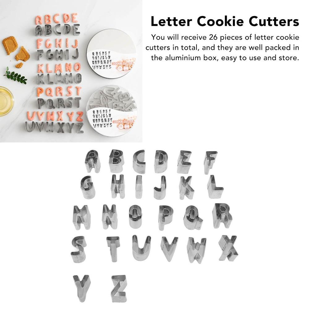 26PCS 26 Letter Shapes Alphabet Cookie Cutters Stainless Steel Smooth Surface Fondant Letter Mold Compact Size Food Contact Use