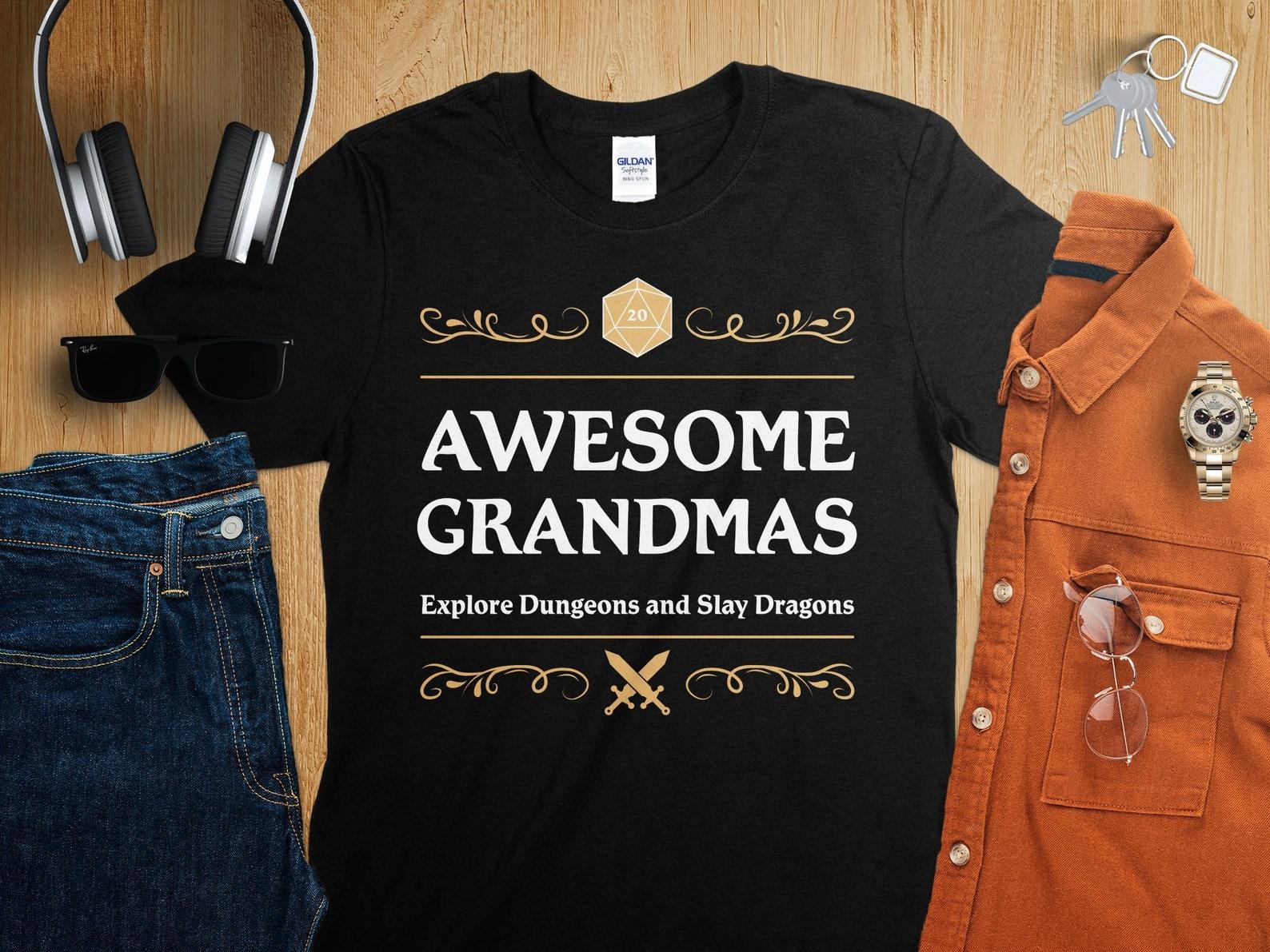 Awesome Grandmas Dungeons Tabletop RPG Roleplaying Dragons D20 Shirt for D&D Fans DND Gamer T-Shirt S