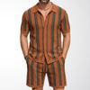 Herren 2-teilige Outfits Sommer Kurze Sets Vintage Strick Knopfleistenhemd Kurzarm Poloshirt Lässige Strandanzüge Hemd Oberteil und Shorts Passendes Set für Männer