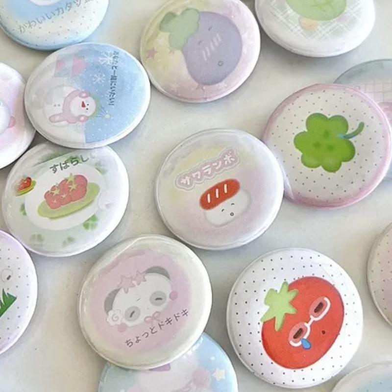 6Pcs Japanese Retro Early Cute 25mm Mini Cartoon Button Badge Kawaii Girls Kids Backpack Pencil Bag DIY Decorative Brooch Pins