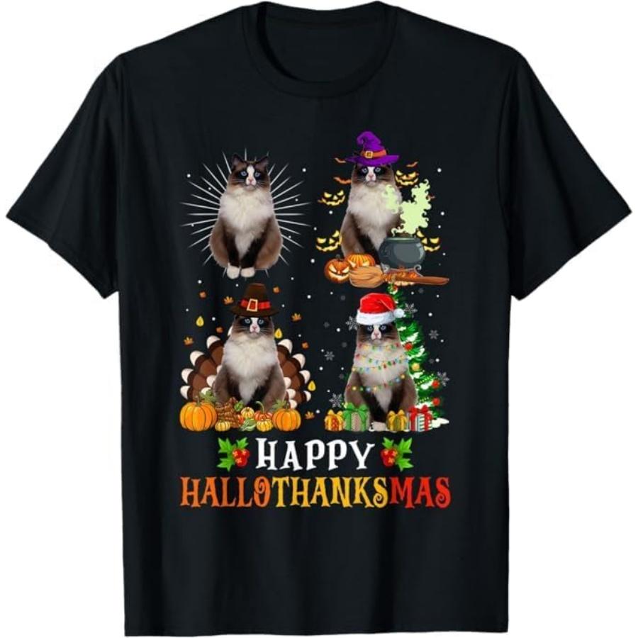 

Ragdoll Cats Halloween Thanksgiving Christmas Hallothanksmas T-Shirt Mali Mens Womens Tank Top Sweatshirt Hoodie 354 Black XXXXXL різнокольоровий