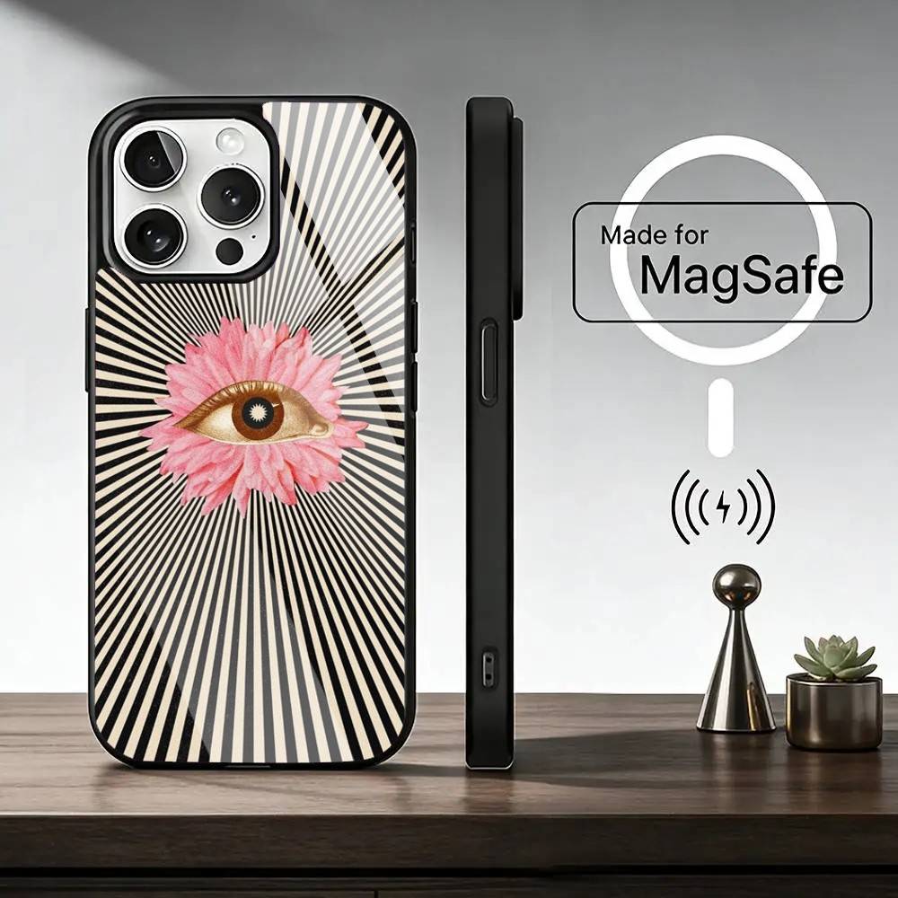 

Big Eyes Trendy Print Lines Phone Case For iPhone17,16,15,14,13,12,11 Plus,Pro Magnetic For Magsafe Wireless Charging iPhone11
