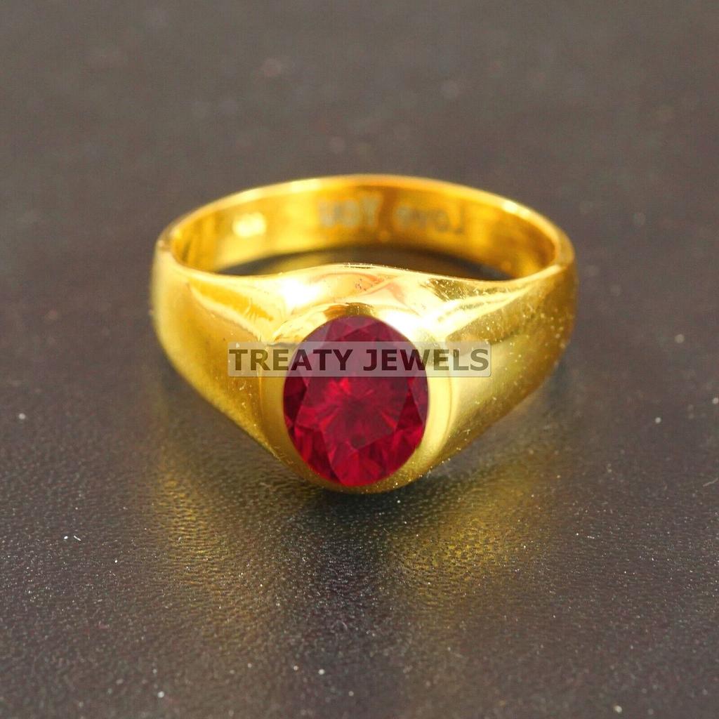 Ruby Oval Cut With 925 Sterling Silver Gold Plated Ring For Men's #B536 JL375684156616