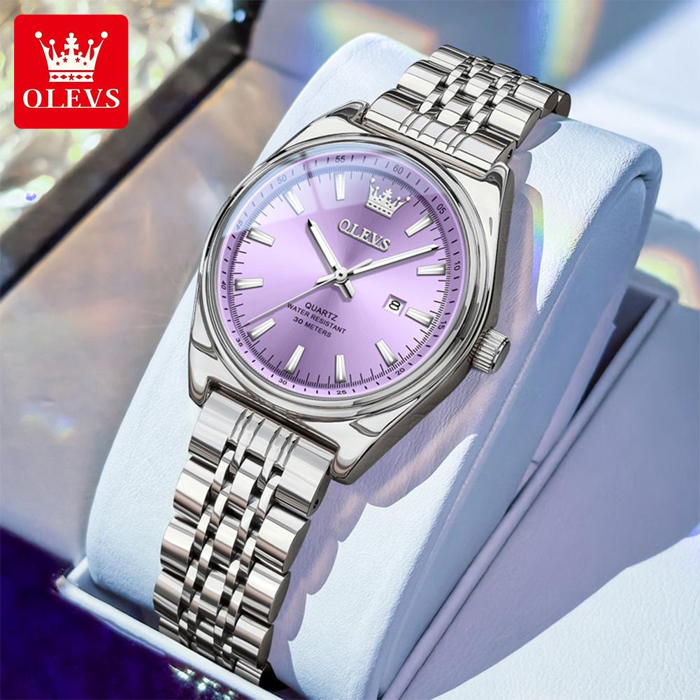 OLEVS New Fashion Purple Dial Ladies Quartz Wristwatches Luxury Watch Women Waterproof Casual Dress Female Clock