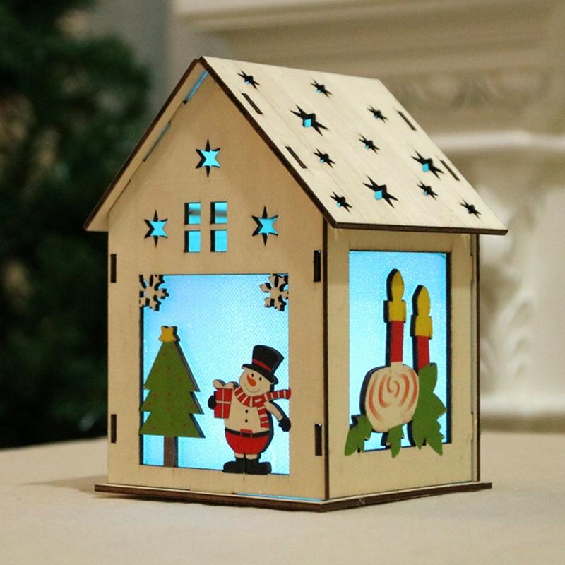 3/5’’ Xmas Desk Decor House Santa/Snowman/Reindeer Tabletop Decor Lovely Christmas Ornament DIY Wooden Puzzle Art Crafts
