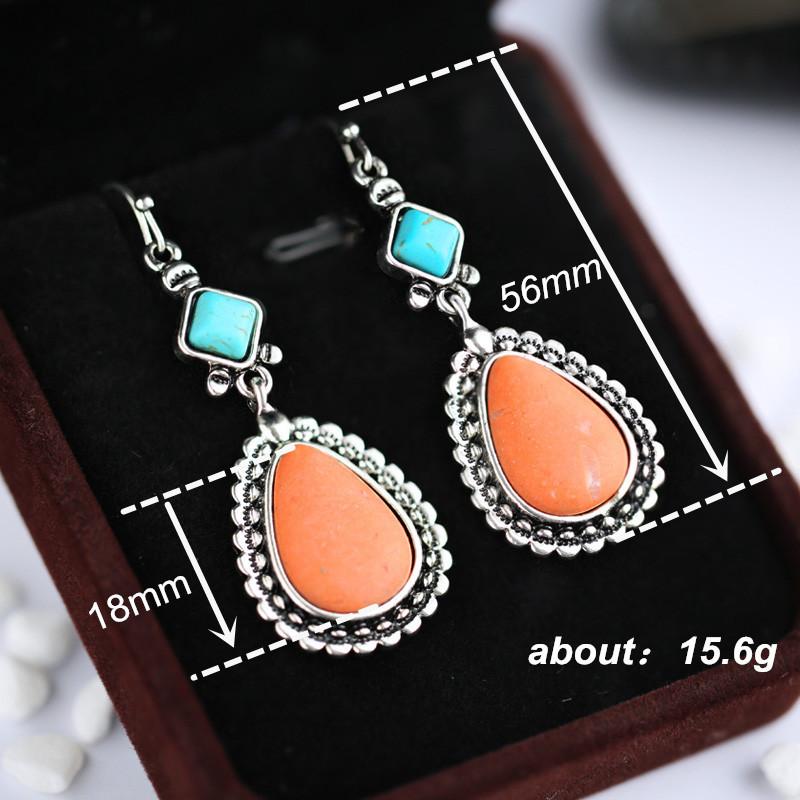 Huajie Retro Ethnic Style Pendant Earrings Colorful Inlaid Stone for Women Water Droplets Earrings  Trend