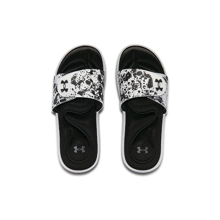 Under Armour  Ignite 6 Graphic Strap Slide Black White Women Sneakers 3024453-002