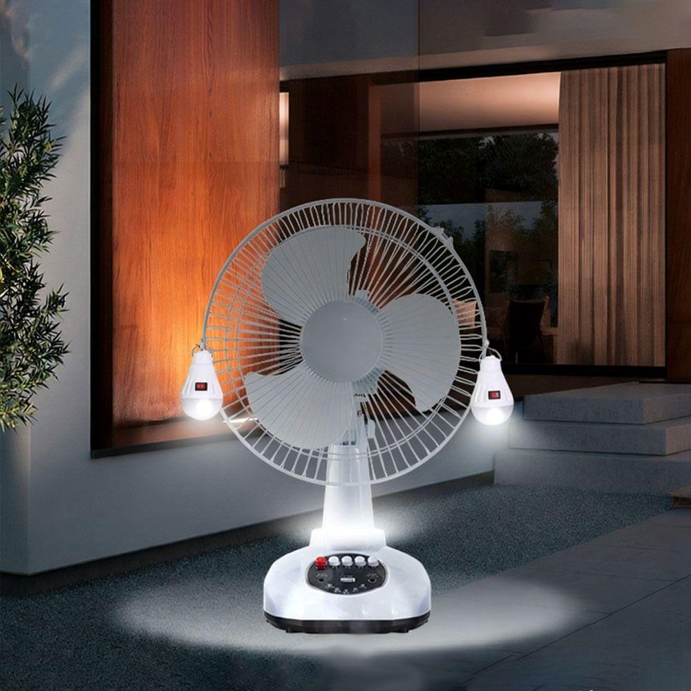 12 Inch Solar Fan Portable Energy Saving Oscillating Fan LED Light Lighting Function Solar Powered Fan Table Use