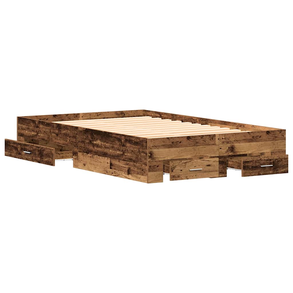 Bed Frame with Drawers Reclaimed Wood Look 120 x 190 cm Engineered Wood