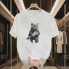 Uniseksowy letni T-shirt z nadrukiem kota - Amerykańska marka modowa, z krótkim rękawem, wszechstronny top dla par