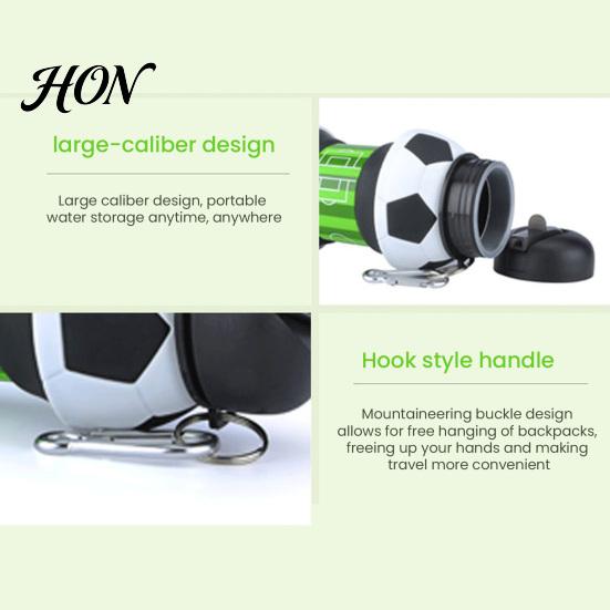 Portable Sports Cup Collapsible Silicone Ball Water Bottle, 550ml Foldable Football Bottle with Heat Resistant Mug Climbing Buckle, Leak Proof