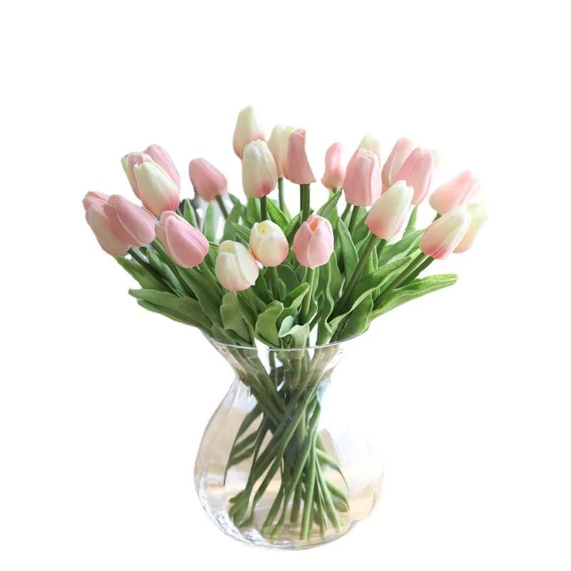 1pcs Bouquet Silicone Artificial Tulip Wedding Home Decoration Bouquet with Stems for Home Wedding Decoration