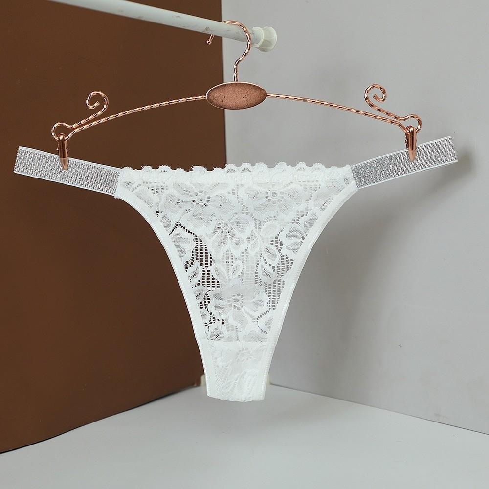 Transparent Lace Flower Panties Mid Waist Mesh Briefs Breathable Rhinestone Thong Ladies