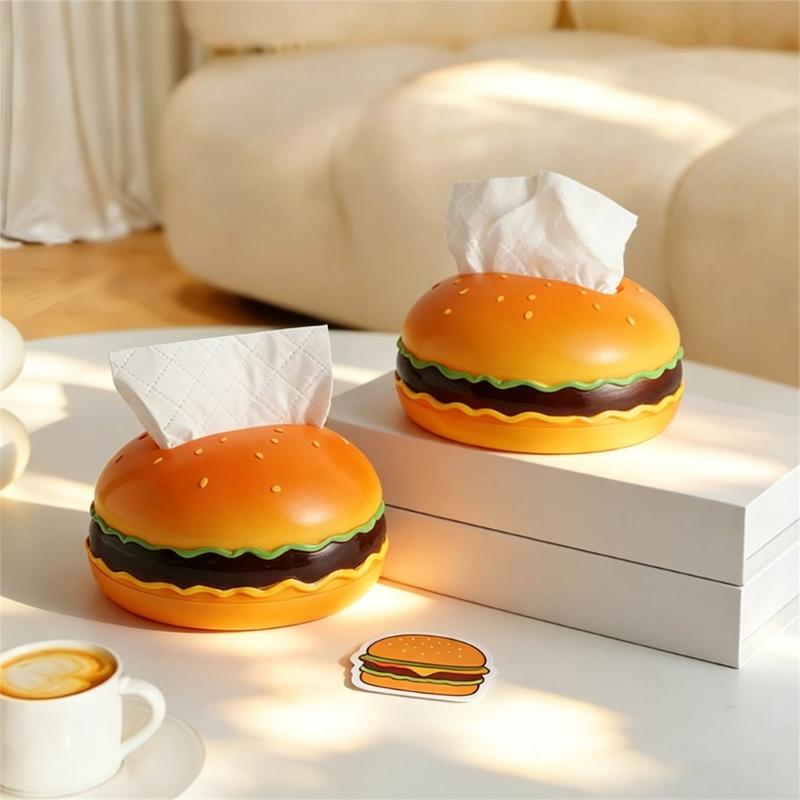 Creative Hamburger Shaped Tissue Box Holder Retro Style Kitchen Decoration Plastic Storage Container For Home Office