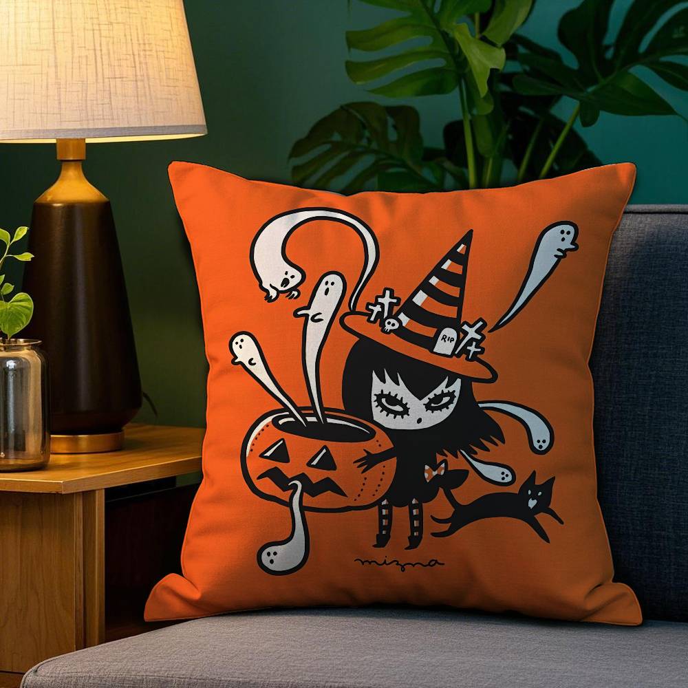 Halloween Cute Lively Orange Cat Pillow Case Plush Fabric Soft Double Sided Print Sofa Cushion Cover Throw Pillow Covers