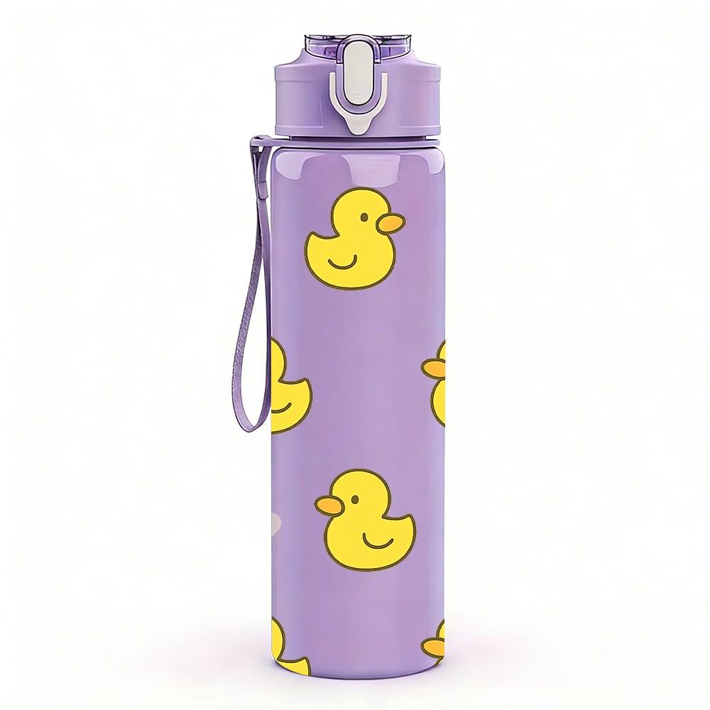 1PC Yellow Rubber Duck Pattern 750ml Color Plastic Sports Water Bottle Leakproof Flip Straw Lid Suitable for Sports Office Home Use