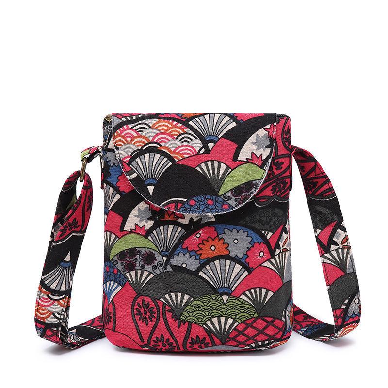 Ethnic Style Crossbody Bag Vintage Floral Bucket Bag Women'S Canvas Fabric Flap Purse 2025 Winter Street Casual Small Shoulder Bags