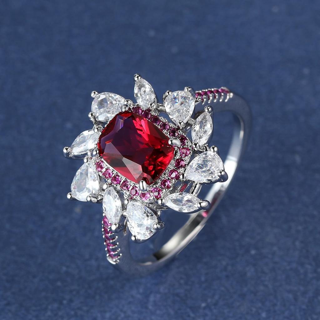 Silver New Colorful Square Zircon Ring Female Fashion Full Diamond Water Drop Zircon Ring Party Birthday Gift