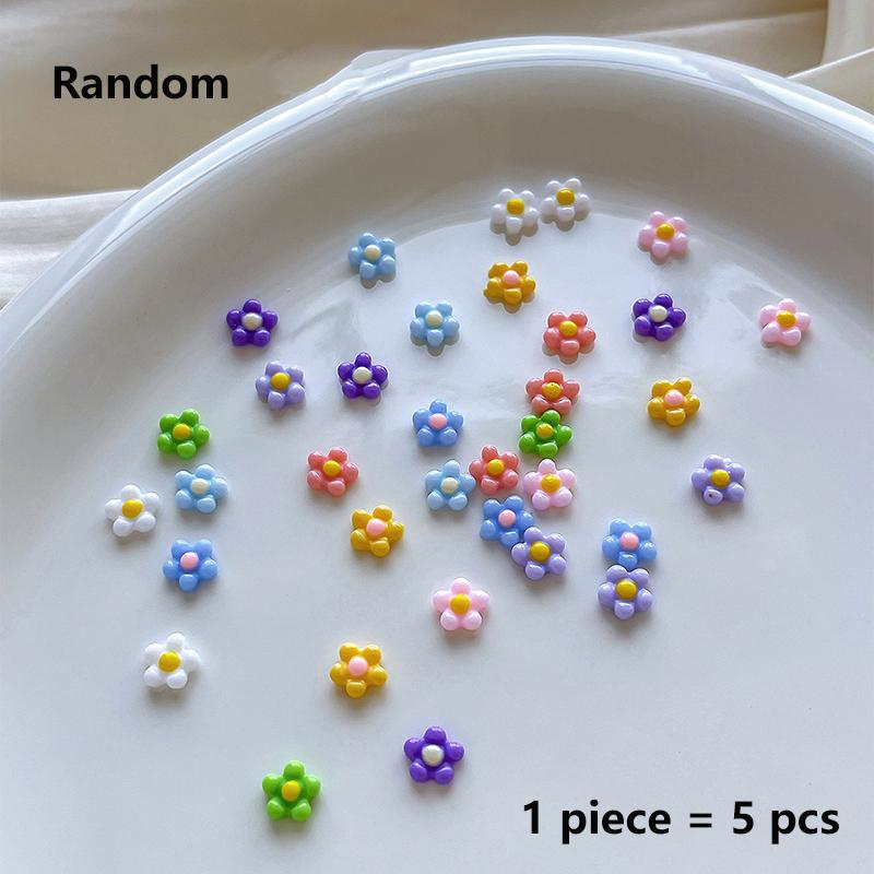 50Pcs Small Flower Nail Art Charms 3D Resin 5Petal Rhinestones Nail Decorations Kawaii Accessories Manicure Diy