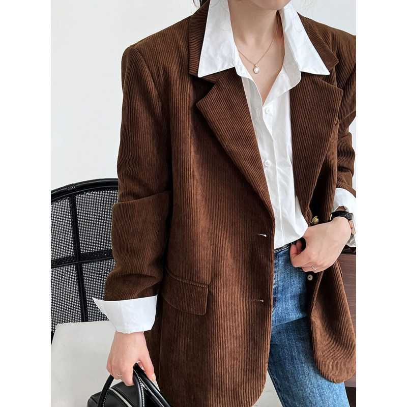 Women's Corduroy Blazer Jacket Single Breasted Oversized Casual Workwear