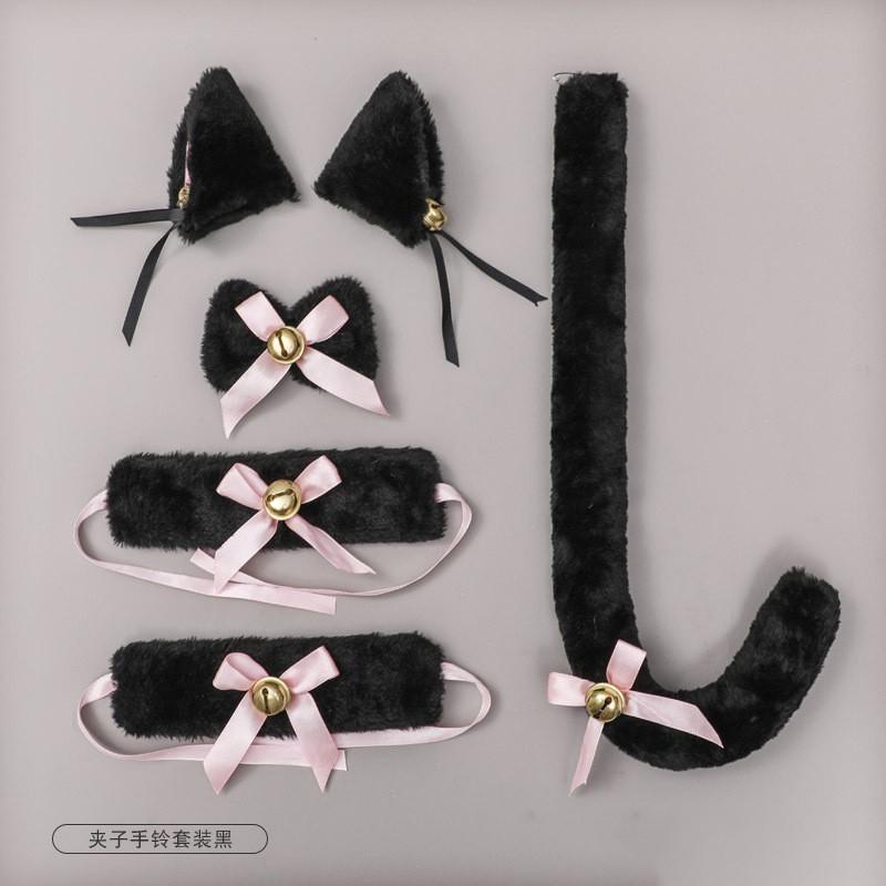 Cat Ear Headband With Plush Bell Set Cosplay Accessory Anime Girl Costume Maid Tail Prop