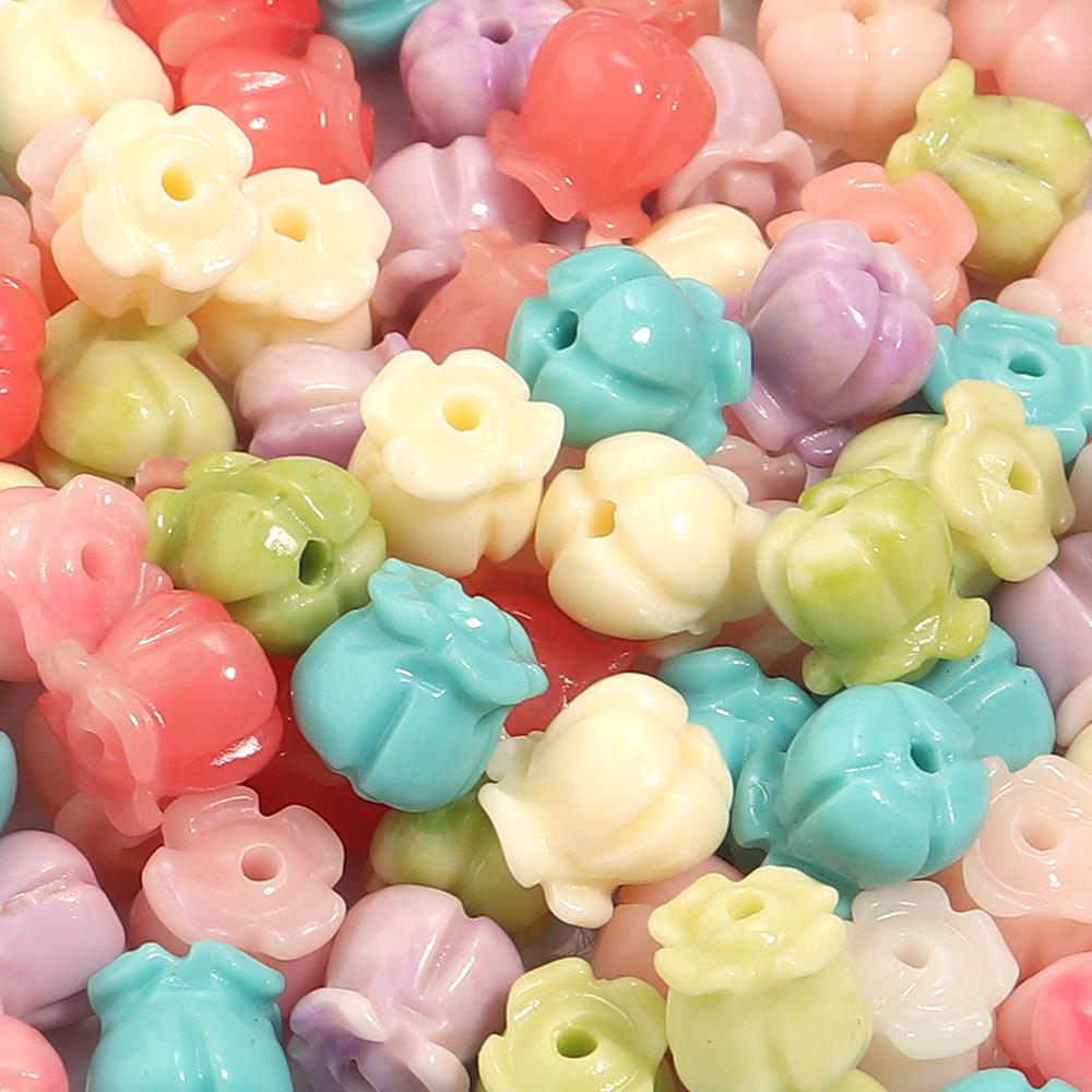 20pcs/lot Colorful Flower Beads 8x8mm Imitation Coral Bell Orchid Beads For Jewelry Making DIY Bracelets Phone Chain Accessories