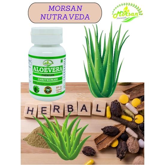 Morsan Nutraveda Aloe Vera (Ghritkumari, Aloe Vera) Kapseln - 60 Veg. Kapsel x 500 mg| 100% Veganes & Pflanzliches Nahrungsergänzungsmittel (1 Packung mit 60 Kapseln)