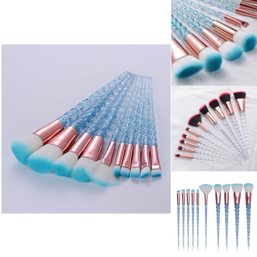 Unicorn Makeup Brush Set With Transparent Glitter Spiral Design For Makeup Enthusiasts