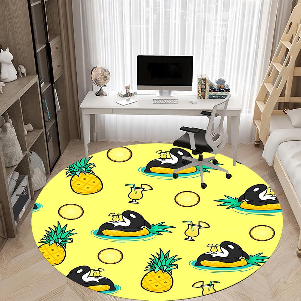 1pc Pineapple Orca Office Round Rug, Non-slip, Soft and Durable Office Rug for Interior Decoration, Perfect for Office, Beautiful Decoration yy2603240